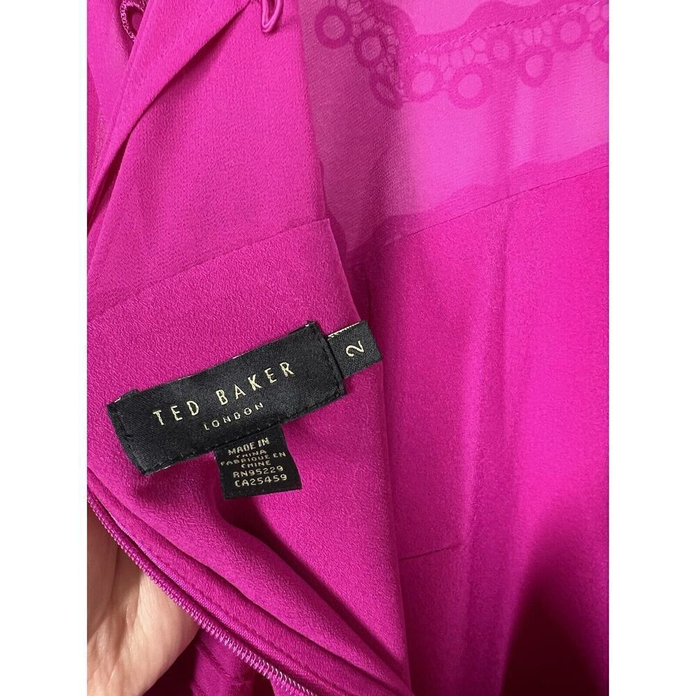 Ted Baker Arrebel Lace Trim Dress Size 2 US 6/ Small Magenta Pink Chiffon - Picture 4 of 4